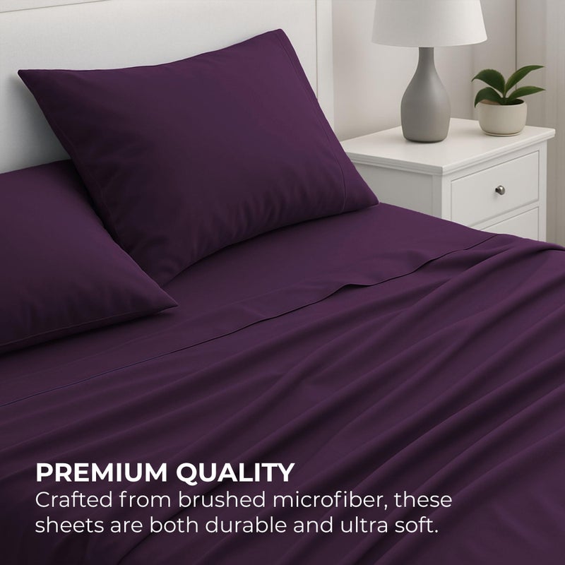 Pure Bedding Twin Sheet Set - 1800 Ultra-Soft Microfiber Bed Sheets - Double Brushed - Deep Pockets - Easy Fit - Extra Soft - 3 Piece Set - Bedding Sheets & Pillowcases (Twin, Purple) - Image 3